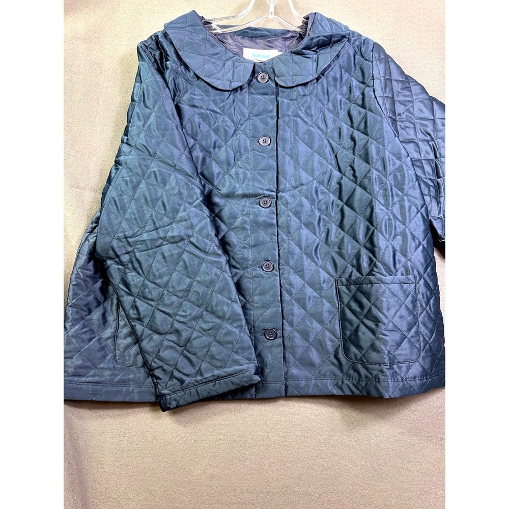 National Women Size 3X Navy Blue Diamond Quilted Button Jacket Peter Pan Collar